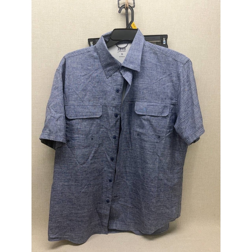 IZOD Saltwater Mens XL‎ Blue Short Sleeve Fishing Shirt Ventilated Performance